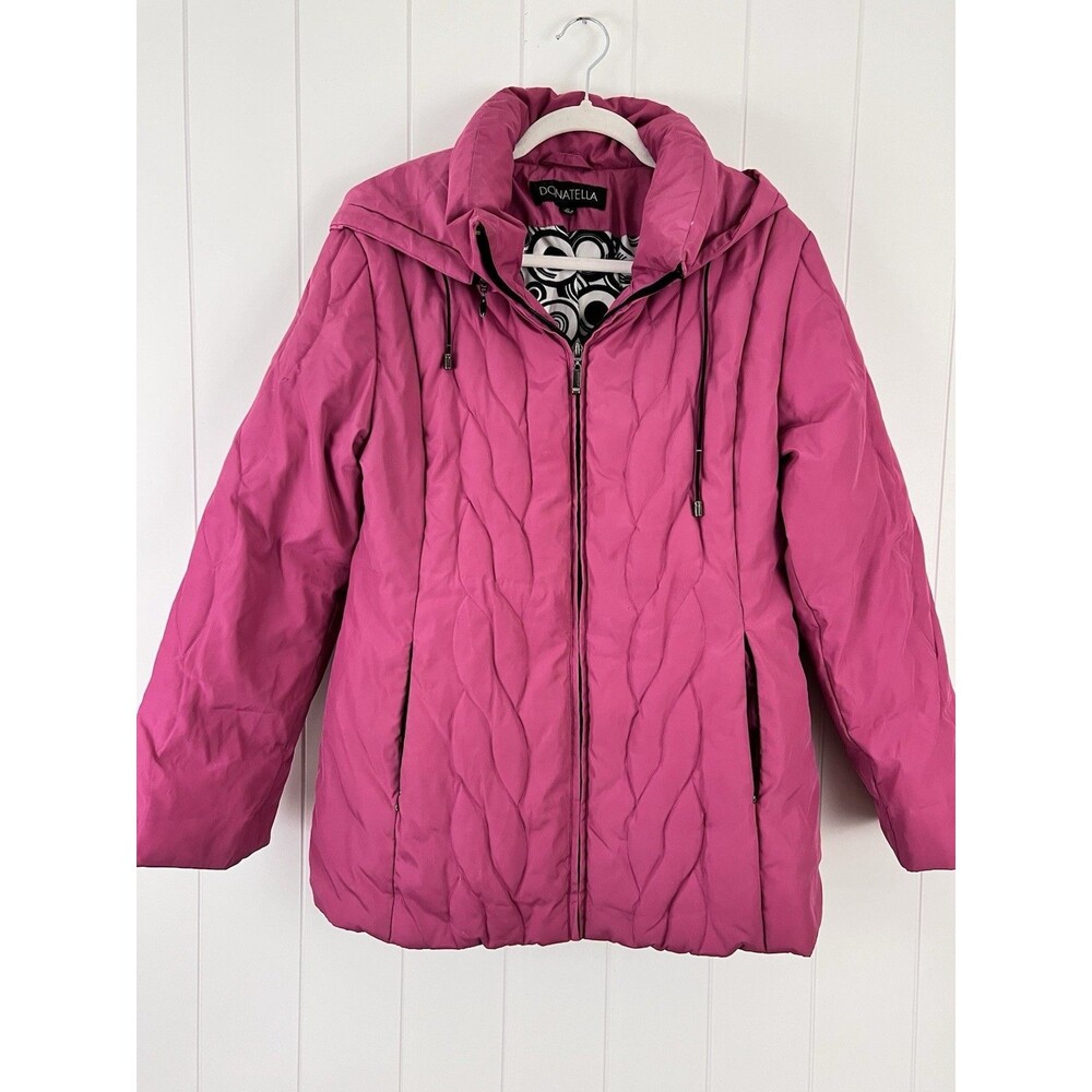 Donatella Pink Hooded Quilted Puffer Jacket Wavy Stitch Coat Insulated Medium